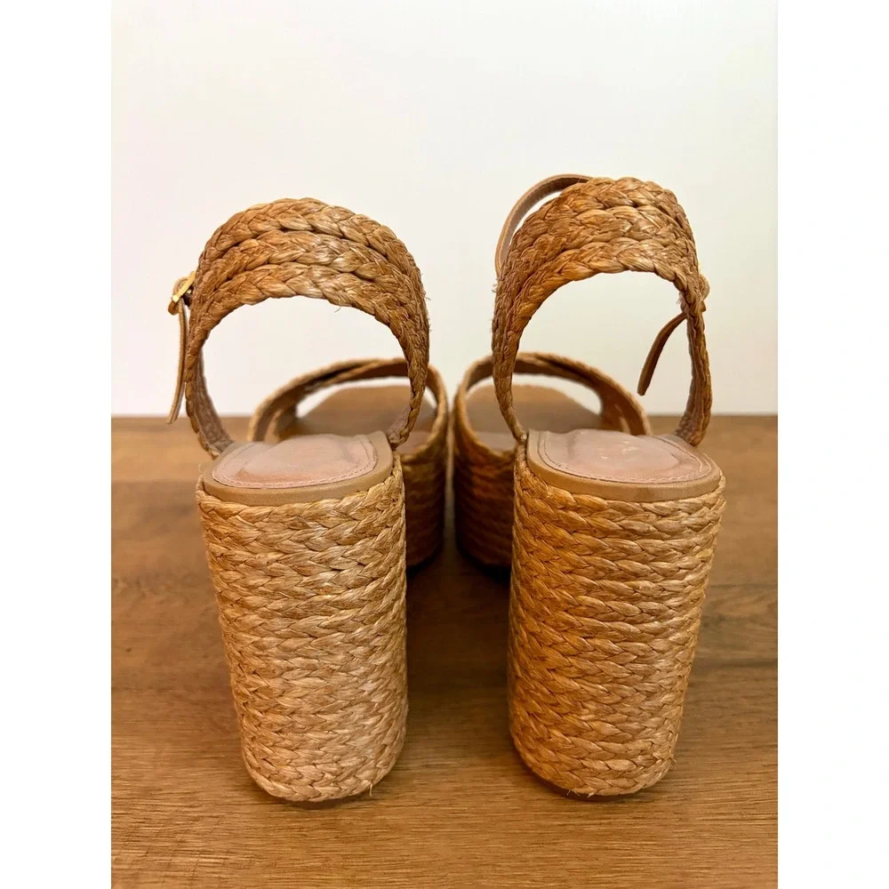 RAYE Wallis Women's 10 Natural Raffia Platform Block Heel Sandals